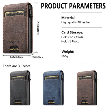 Push-out Card High quality PU leather Card Holder Wallet Holder Large Capacity Can Hold 1-12 Cards 1 Photo Black/Brown/Blue