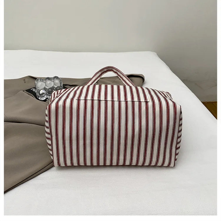 Contrast Color Stripes Women Shoulder Bags Versatile Ladies Large Capacity Tote Bag Lightweight Portable Female Shopping Handbag