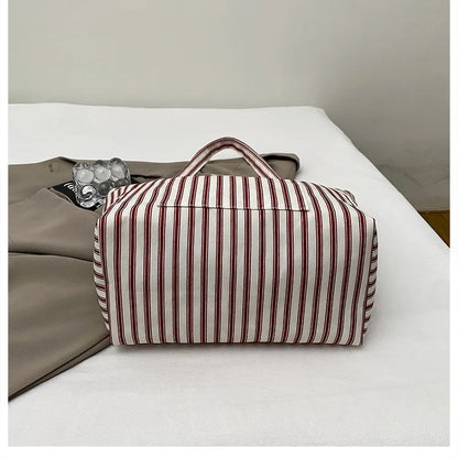 Contrast Color Stripes Women Shoulder Bags Versatile Ladies Large Capacity Tote Bag Lightweight Portable Female Shopping Handbag