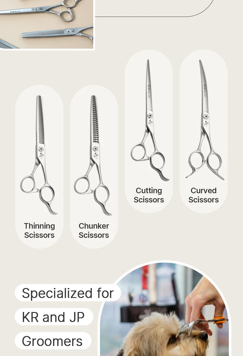 Fenice Slim Narrow Dog Grooming Scissors Set Straight/Curved/Thinner/Chunker Shears Scissors Specialized for KR and JP Groomers