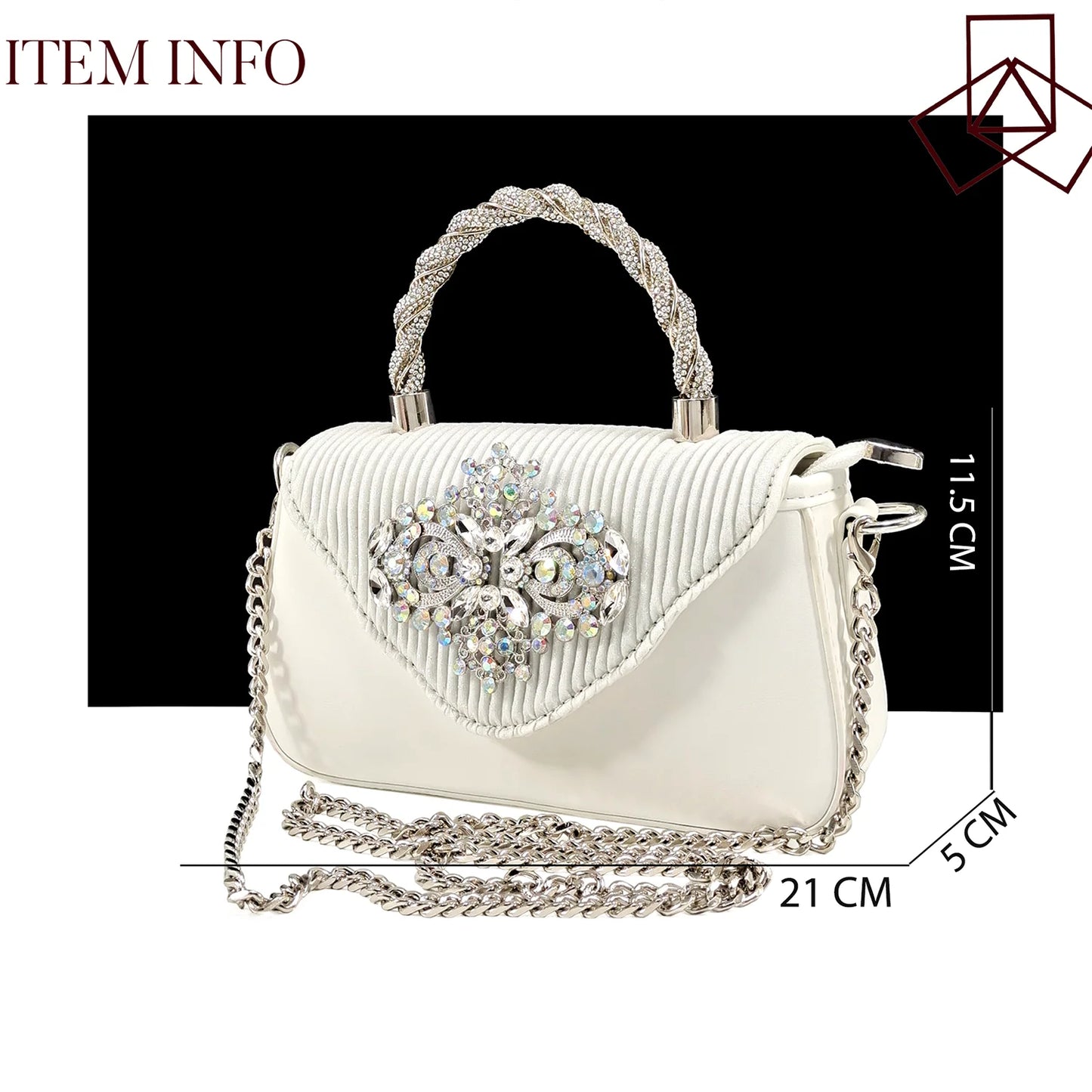 Hot Selling Elegant Noble Colorful Rhinestone Design White Color Party Wedding Pointed Toe High Heel Women Shoes and Bag Set