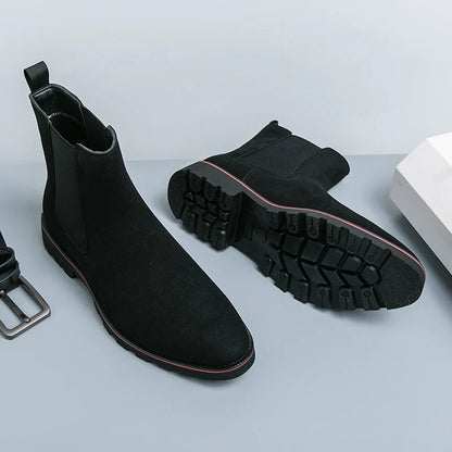 New Brown Men Chelsea Boots Flock Rivet Square Toe Red Sole Punk Handmade Men Short Boots  Bottes Pour Hommes
