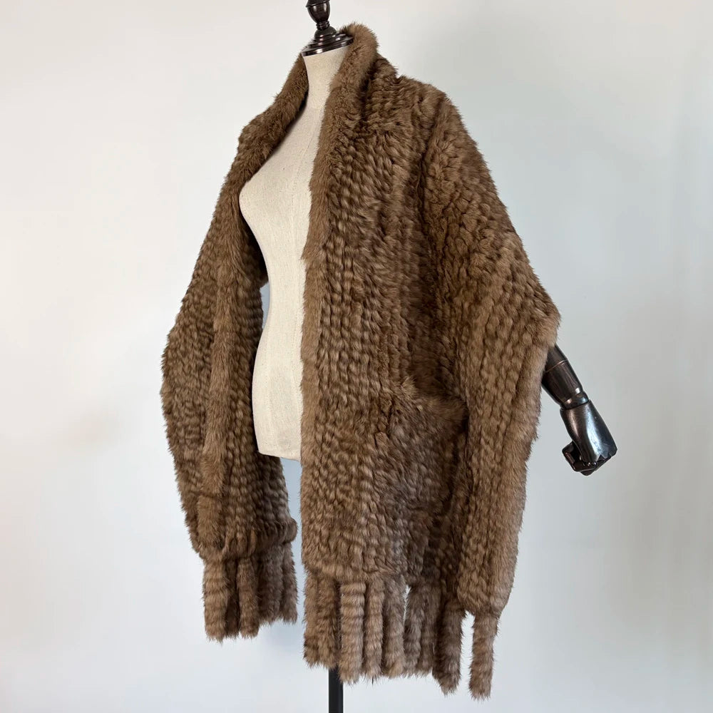 Winter Women Fashion Real Rabbit Fur Shawl 100% Natural Quality Rabbit Fur Scarf Female Hand Knitted Rabbit Fur Poncho Scarves