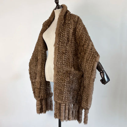 Winter Women Fashion Real Rabbit Fur Shawl 100% Natural Quality Rabbit Fur Scarf Female Hand Knitted Rabbit Fur Poncho Scarves