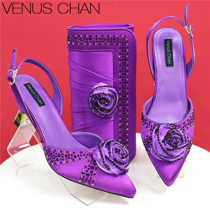 Doershow Beautiful High Quality African Style Ladies Shoes And Bags Set Latest Silver Italian Shoes And Bag Set For Party