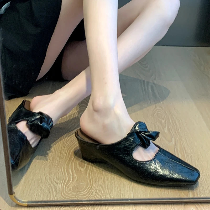 Women Heeled Sandals Slingback Mules Leather Shoes Summer Slippers 2026 Luxury Mary Jane Shoes Comfort Flip Flops Mujer Slides