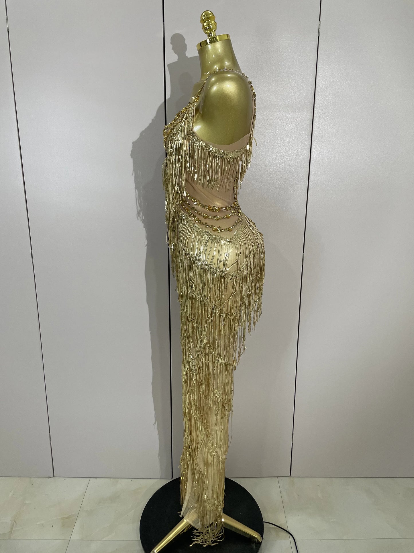 Sparkly Black Rhinestones Sequined Fringe Jumpsuit Women Sexy Nightclub Party Birthday Outfit Show Singer Stage Perform Costume