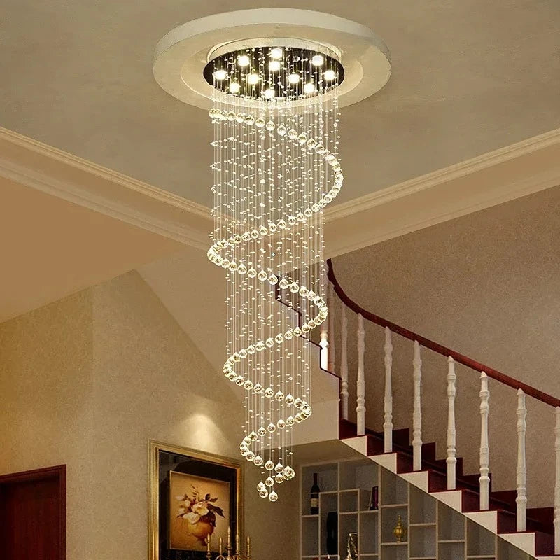 Spiral Crystal LED Ceiling Chandelier Light Bedroom Hall Living Room Suspension Lustre Corridor Staircase Hanging Lamp Fixture