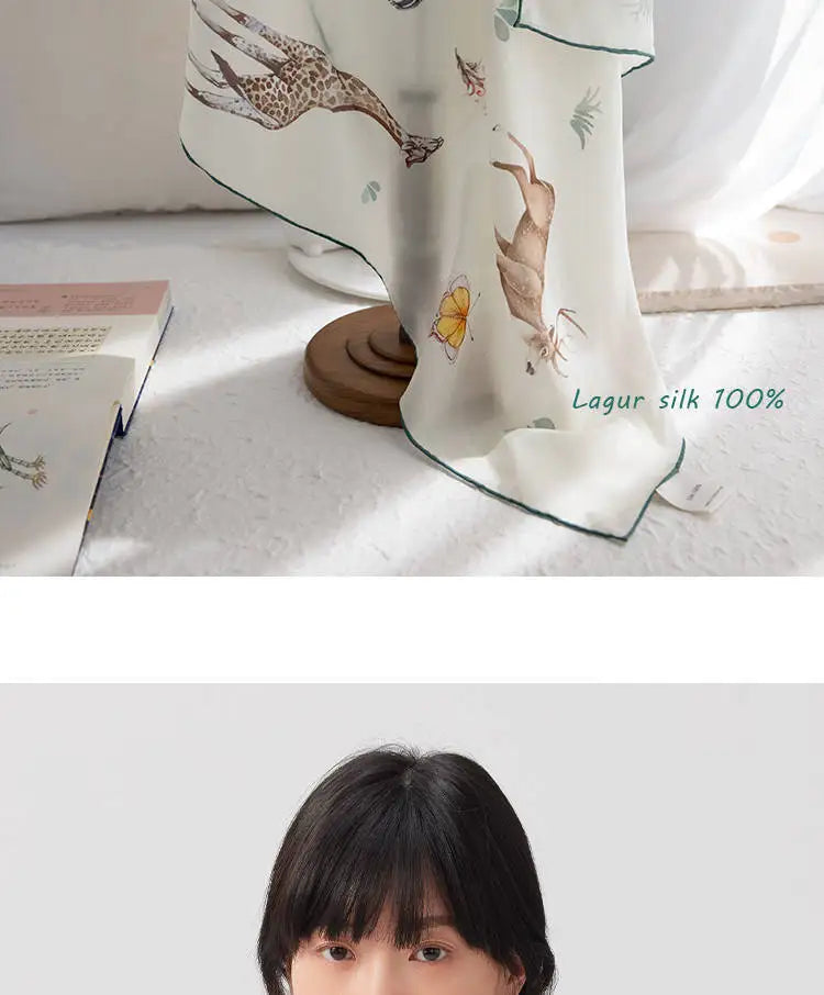 100% Mulberry Silk Square Scarf Women Animal Print Neck Scarf Soft Lightweight Neckerchief For Daily Office And Vacation Use