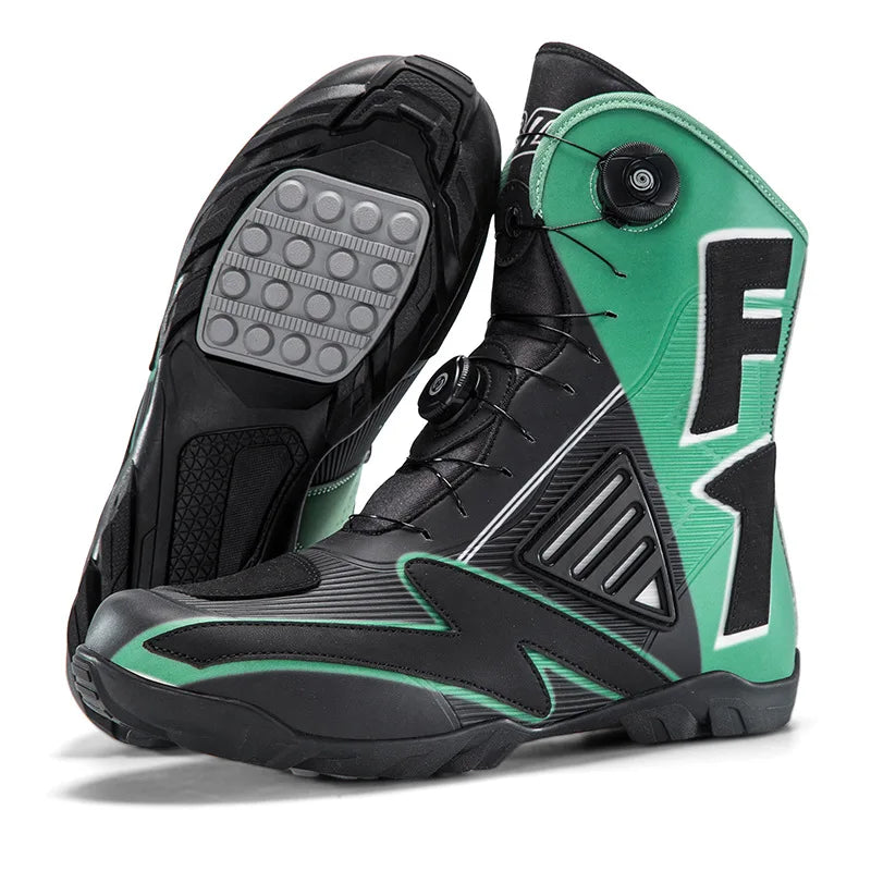 Motorcycle Riding Shoes Moto Boots Men Women High Top Dual Dial Buckle TPU Side Panel Anti Slip Rubber Sole Racing Touring 37-47