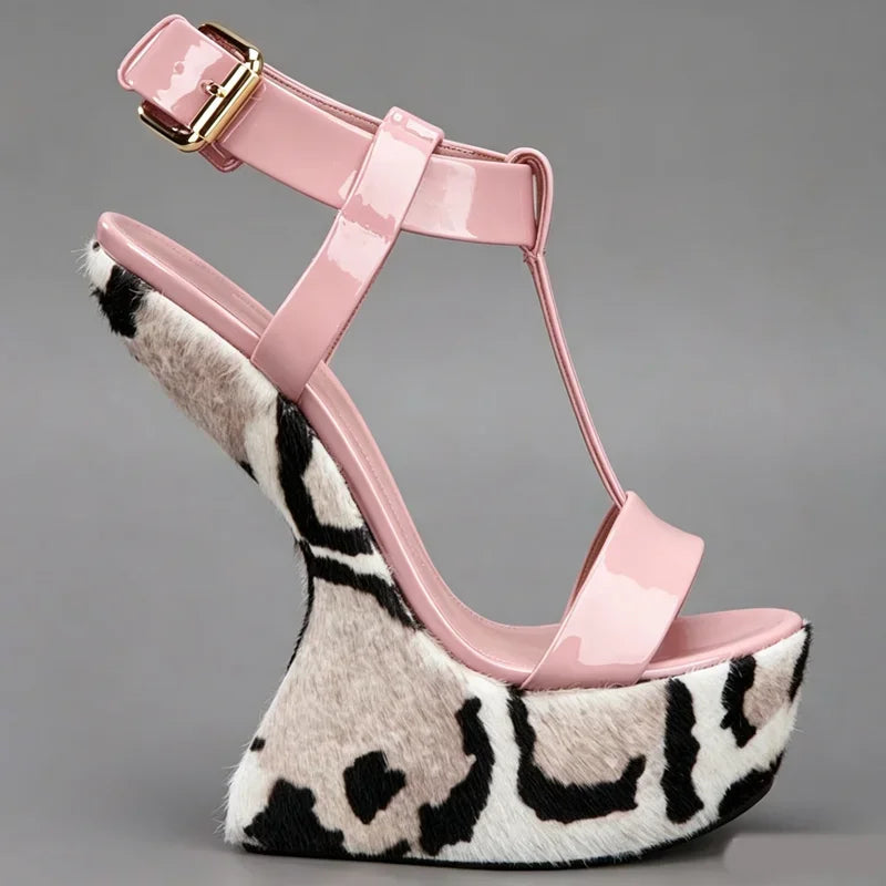 Strange Style Mixed Colors Fretwork Heel Sandals Pointed Toe Leather Size35-48Customized New Arrivals Fashion Women Modern Shoes