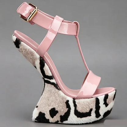 Strange Style Mixed Colors Fretwork Heel Sandals Pointed Toe Leather Size35-48Customized New Arrivals Fashion Women Modern Shoes