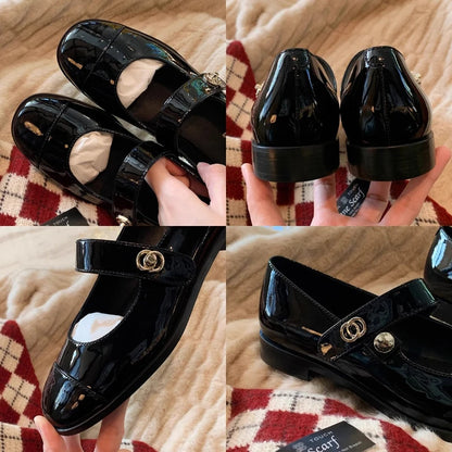 Women Two Tone Mary Jane Shoes 2026 New Patent Leather Buckle Strap Low Heel Casual Shoes For Office And Daily Wear Elegant