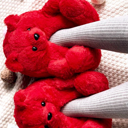 Cute Teddy Bear Plush Winter Slippers, Wrapped Heel Funny Indoor Floor Shoes, Women Gift, Warm Soft Cartoon Fluffy Animal Slippe