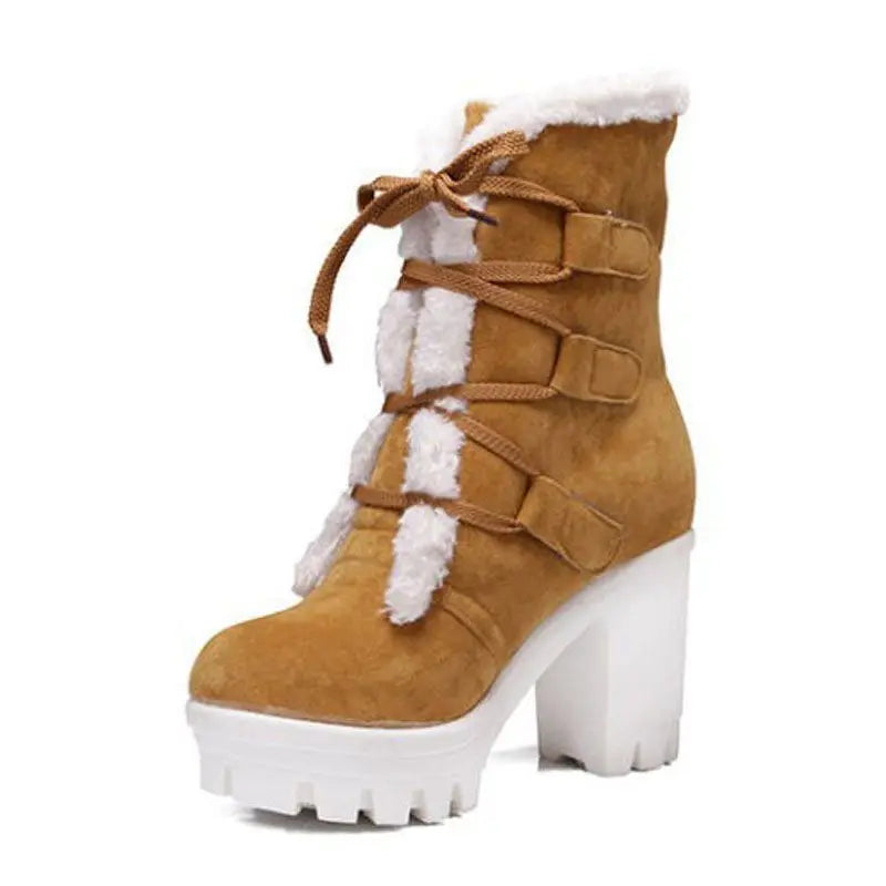 Winter Warm Girls Boots Fashion Lace Up Platform High Heels Women Ankle Boots Cosplay Casaul Party Fur Warm Women Boots Shoes 43
