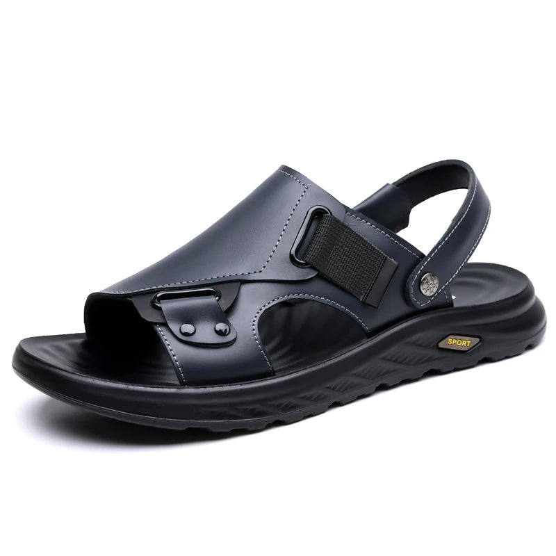 2026New Summer Mens Summer Outdoor Sandals 2-in-1 Beach Walking Shoe Genuine Leather Business Driving Shoe Flat Designer Sandals
