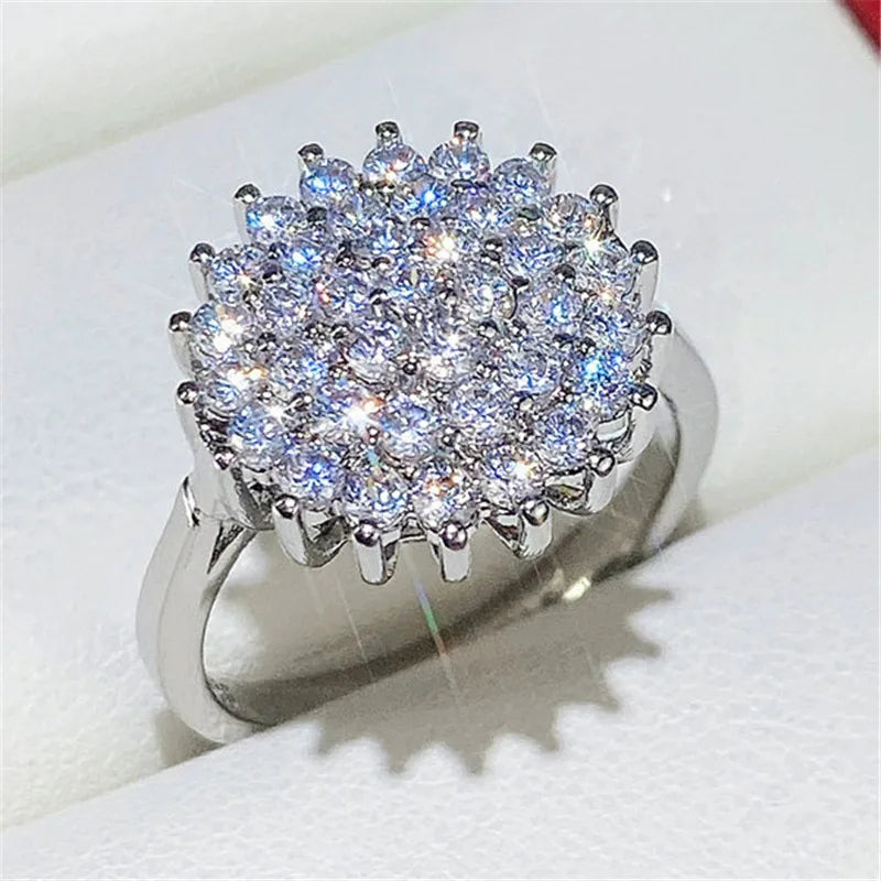 925 Sterling Silver Female Ring New Flower Luxury Inlay AAA CZ High Quality Fashion Wedding Bands Ring Jewelry for Women