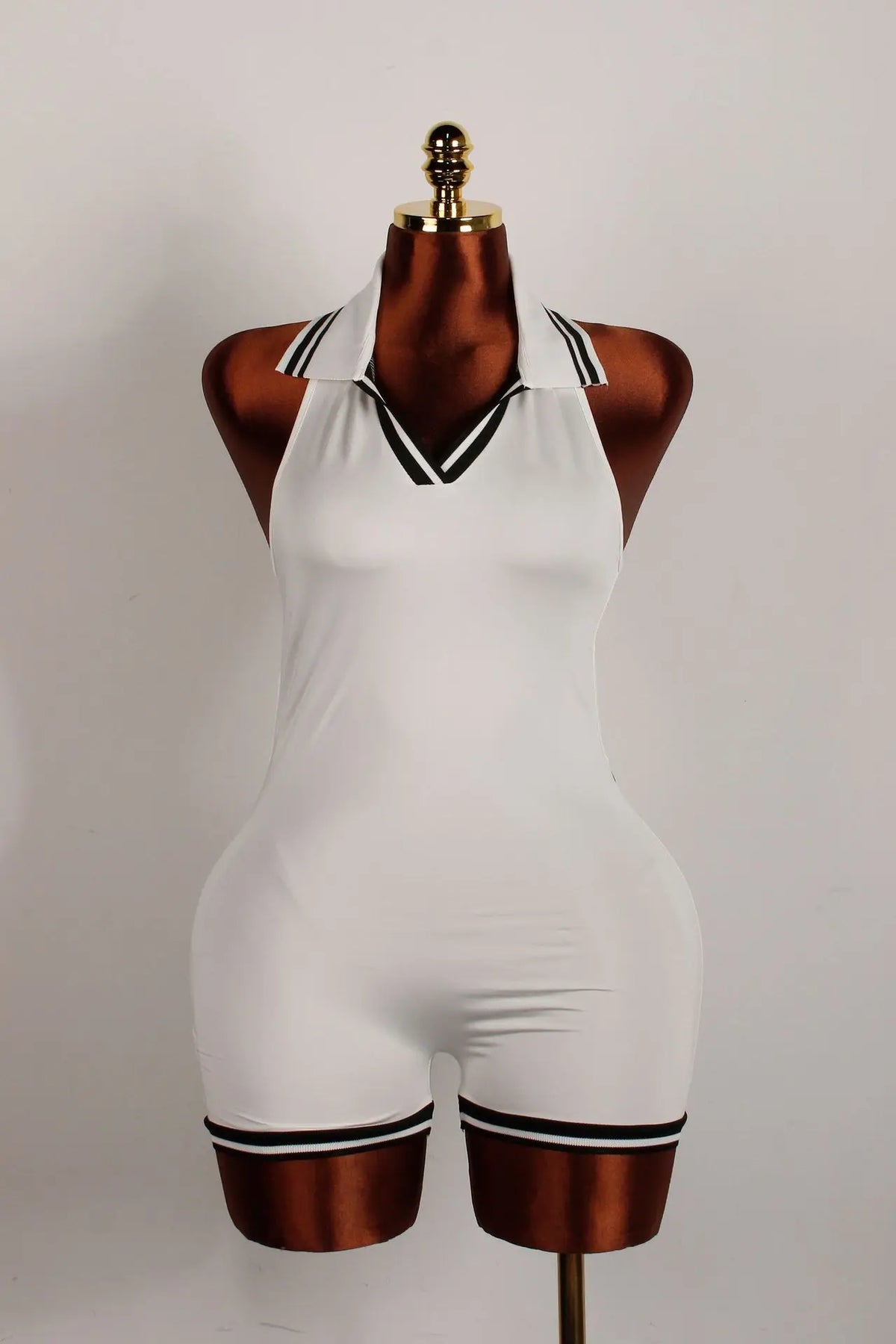 HLJ&GG Summer New Stripe Halter Lapel One Piece Rompers Women Sleeveless Backless Bodycon Jumpsuits Sexy Stretchy Overalls 2025