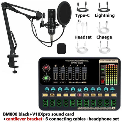 V10XPro Sound Card Studio Mixer Singing Noise Reduction Microphone Voice BM800 Live Broadcast Phone Computer Record V10X Pro set