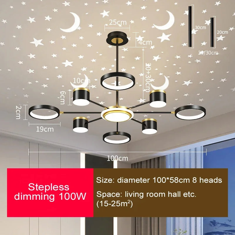 2025 New Chandeliers Romantic Starry Modern Ceiling Light Fixture 6 Lights White Creative Home Stepless Dimmable Ceiling Lamp