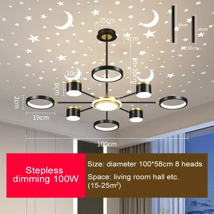 2025 New Chandeliers Romantic Starry Modern Ceiling Light Fixture 6 Lights White Creative Home Stepless Dimmable Ceiling Lamp