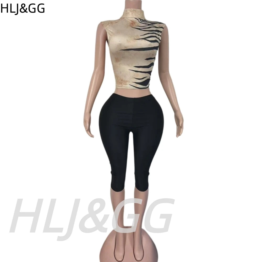 HLJ&GG Autumn Stripe Print Backless One Piece Jumpsuits Women Round Neck Long Sleeveless Slim Playsuits Sexy Overalls Streetwear