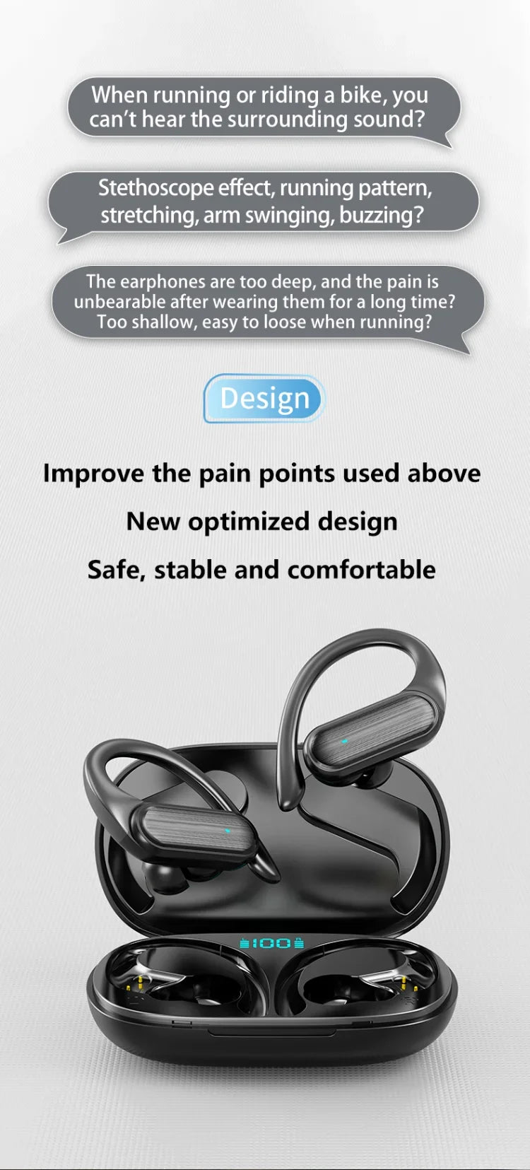 For CB&JBL Bluetooth TWS Wireless Earphones A520 Auricles Headphones EarHooks Game Headset Sports Touch Control Earbuds with Mic