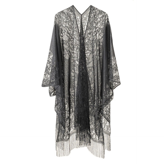 Women Sun Protection Shawl Lady Summer Hollow Out Lace Cardigan Holiday Bikini Blouse Breathable Beach Cape Sexy Long Tippet
