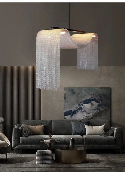 Waterfall Tassel Metal Pendant Lights European Designer LED Home Decor Hanging Lamps for Ceiling Living Room Chandelier Lighting