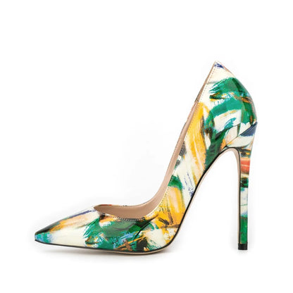 Multicolor Abstract Graffiti Print Pointed Toe Stiletto Pumps, Women Thin Heel Evening Shoes for Wedding, Formal Party and Night