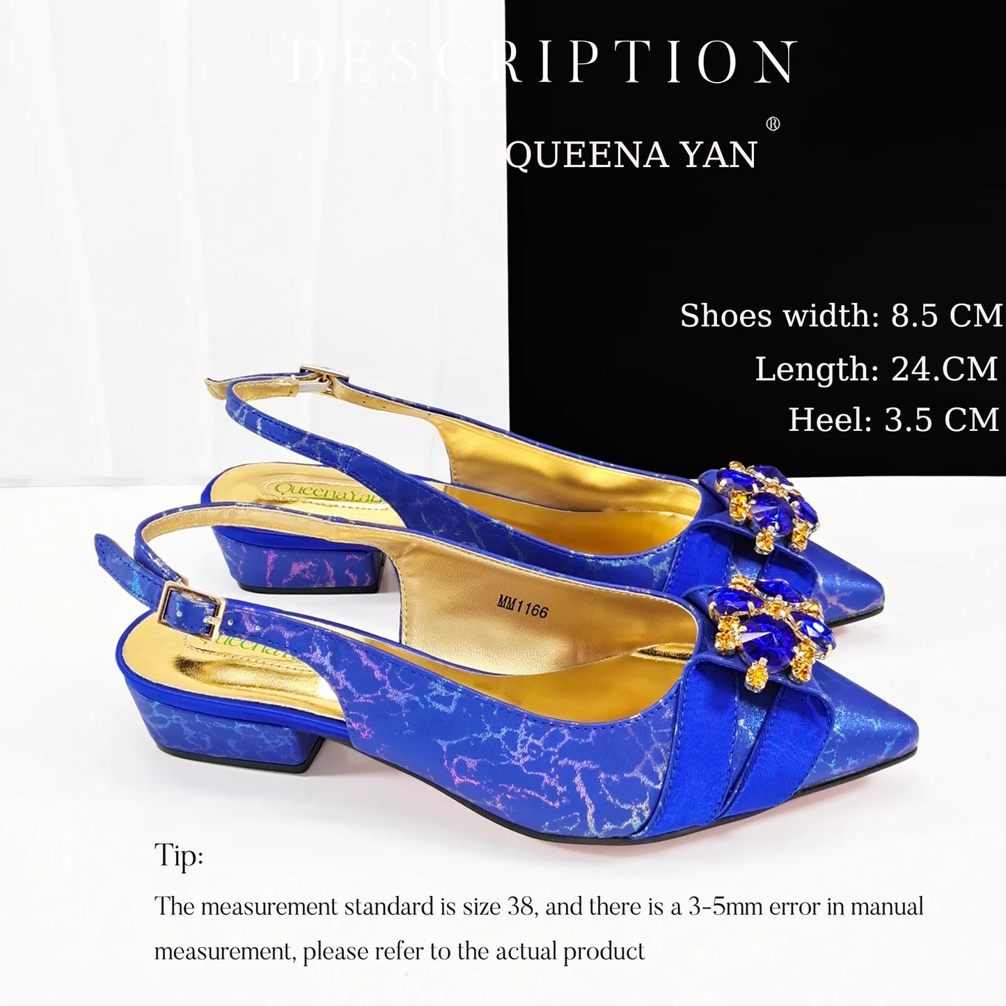 QueenaYan 2026 New Summer Collection Stylish Italian Women’s Shoes and Bag Set Gold Colour Comfortable Low Heels With Rhinestone