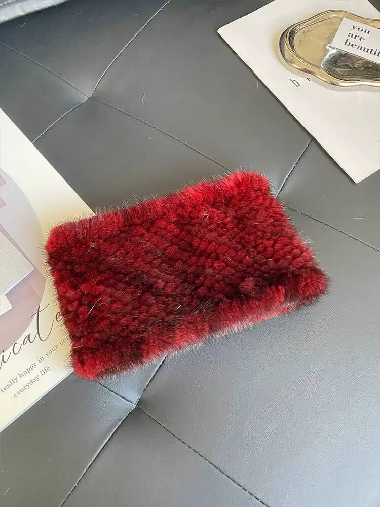 Mink Fur Scarf Fashion Neck Warmer For Women Warm Double-Sided Knitted Elastic Fur Headband Thick Warm Lady Fur Ring scarves