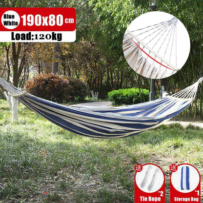 Outdoor Canvas Hammock Portable Single Double Thickened Anti-Rollover Striped Hammock Travel Camping Hanging Swing With Bag