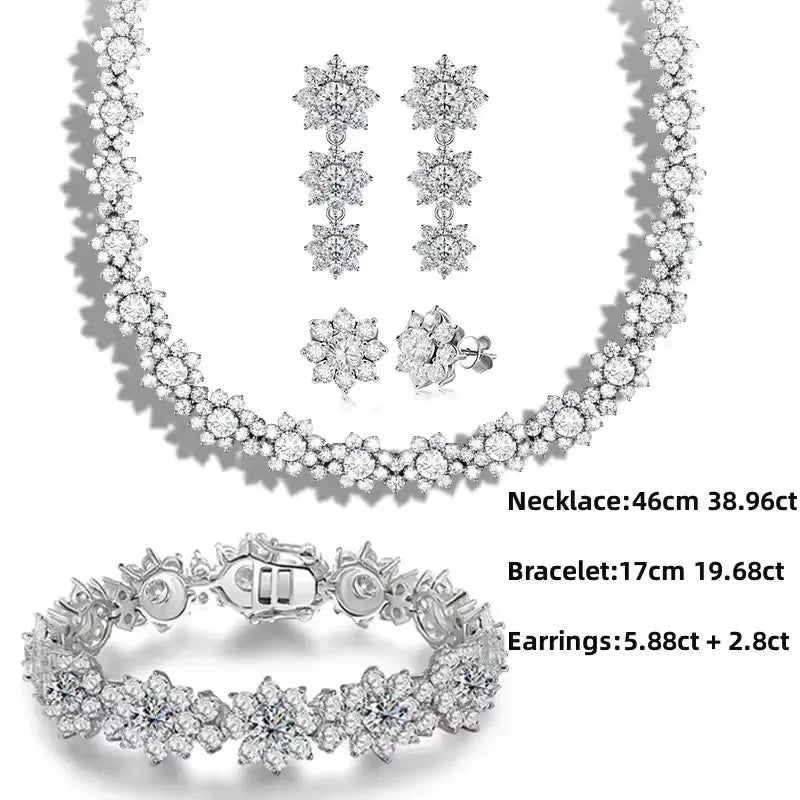 BXINY Luxury Sunflower Moissanite Jewelry Set Necklace&Bracelet 100% S925 Silver Certified Diamond for Women Bride Wedding Gifts