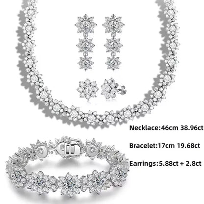 BXINY Luxury Sunflower Moissanite Jewelry Set Necklace&Bracelet 100% S925 Silver Certified Diamond for Women Bride Wedding Gifts