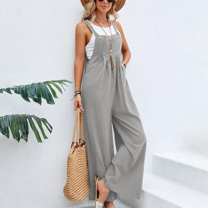 Women Casual Straps Jumpsuits Summer Autumn Harajuku Slim Wide Leg Trousers Dungaree Bib Overalls Elegant Sleeveless BF Jumpsuit