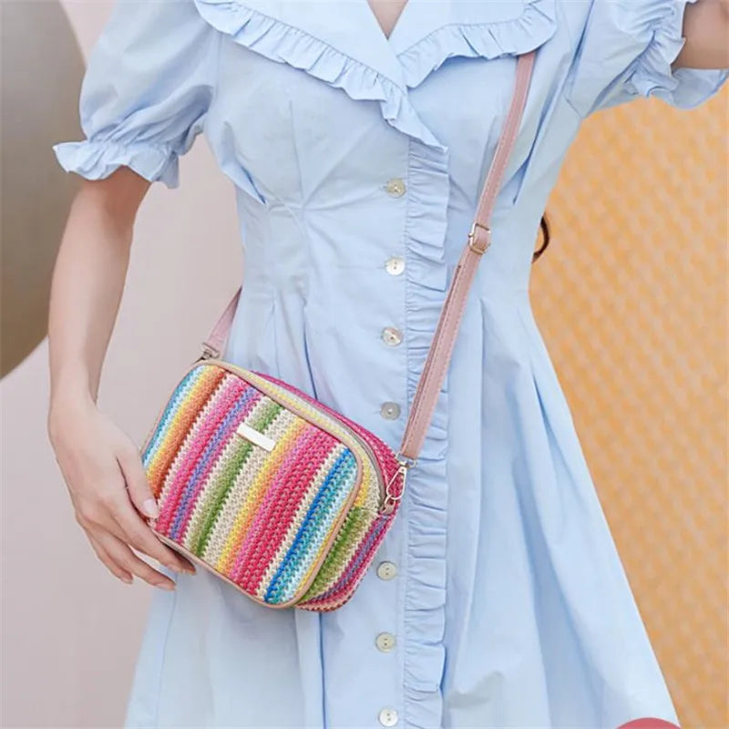 Trendy Ladies Bags, Fashionable and Artistic Weaving, Multi-color Straw Woven Bags, Ethnic Style Crossbody Bags, Women's Bags
