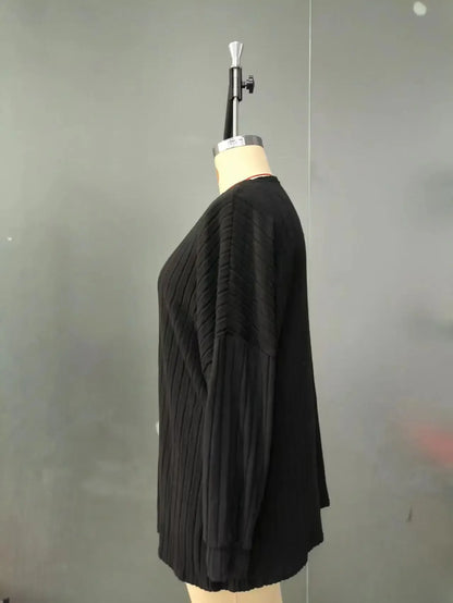 Autumn and Winter  Plus Size Women's 1XL-5XL Solid Color Loose Cardigan Top Women's Long Sleeved Knitted Jacket
