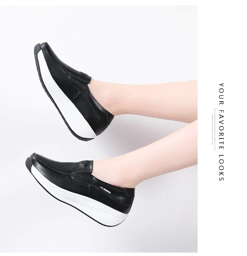 Women Flats Platform Loafers Ladies Elegant Genuine Leather Moccasins Shoes Woman Spring Round Toe Slip On Casual Women's Shoes