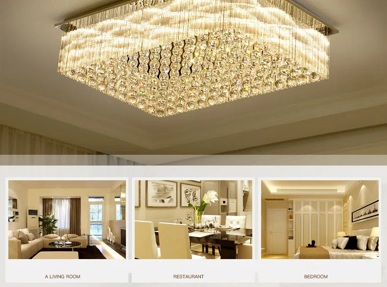 K9 Crystal Ceiling Lights LED Modern Lamps Luxury Chandelier Living Room Dining Bedroom Rectangle LED Lighting Hotel Mall Shop