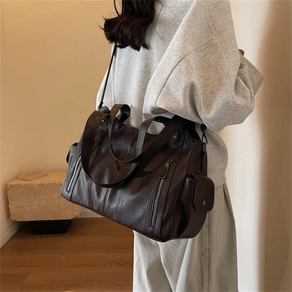 New Large Capacity Soft Leather Women's Handbag Fashion Trend Designer Women Shoulder Bag Simple Retro Female Travel Bags Sac