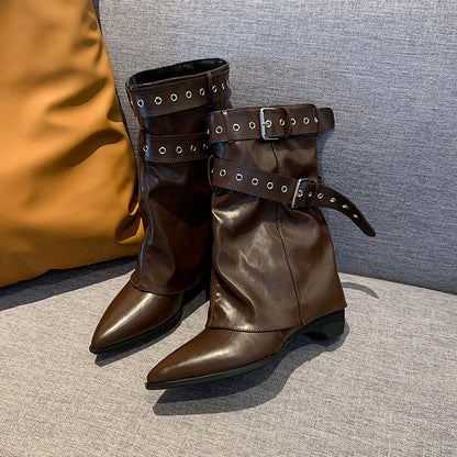 2025 Pointed Toe Women's Winter Boots Designer Mid Heels Elegant Shoes Pumps Fashion Boots New Trend Dress Gothic Ladies Boots