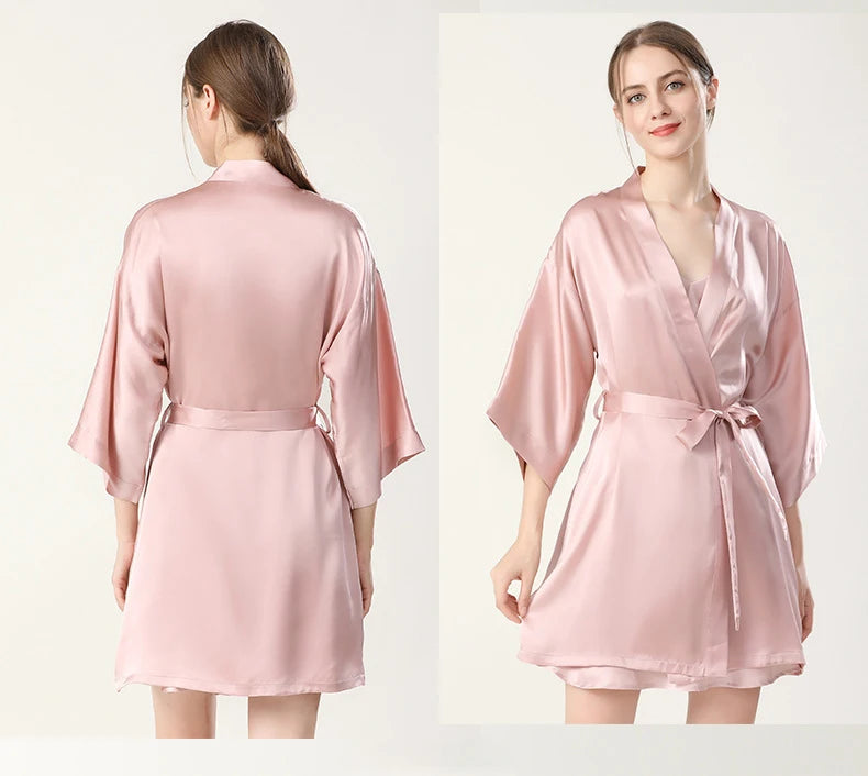 100% Real Silk Pajamas for Women Summer Two-Piece Set Sexy Cami Nightgown & Robe Set Mulberry Silk Sleepwear Autumn Winter
