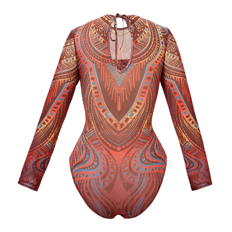 2025 Women's Rash Guard Swimwear One Piece Long Sleeve Women XXL Mesh Swimsuit Removable Chest Pad Sports Bathing Padded Ladies
