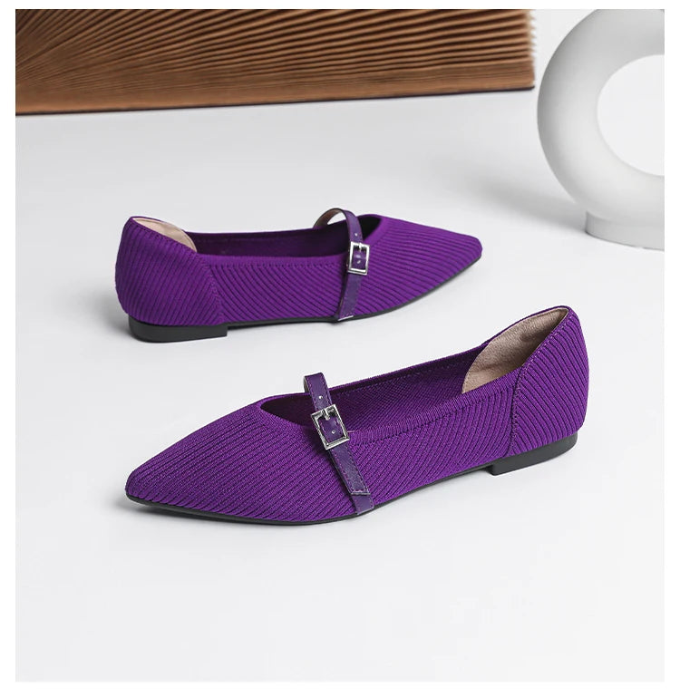 Women's flat shoes with pointed soft knitted sole breathable and comfortable shoes Spring and Autumn 2024 new model
