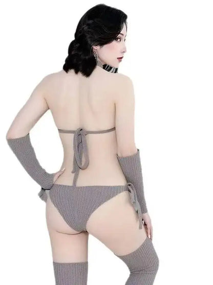 Sexy Backless Sweater Cosplay High Neck Socks Gloves Pure Desire Women Rompers Clothing Body Suits Sweet Sexy Women Top 1ZYF