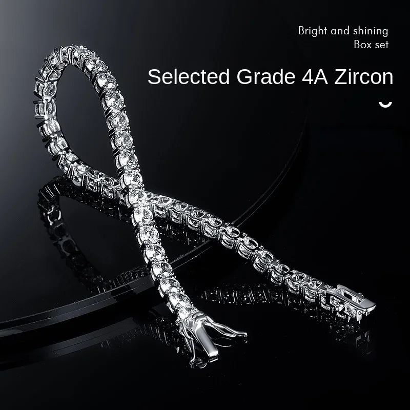 Luxury Hiphop IED Out 3mm 4mm 5mmTennis Bracelet Full Diamond 925 Silver Plated Wedding Party Jewelry Bracelets for Women Man