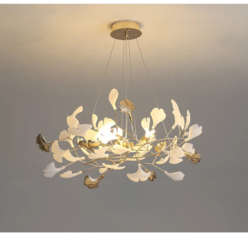 Modern Ceramics Chandeliers Home Ginkgo Biloba Decoration Villa Living Room Lighting Pendant Lamps Indoor Hanging Lights Fixture