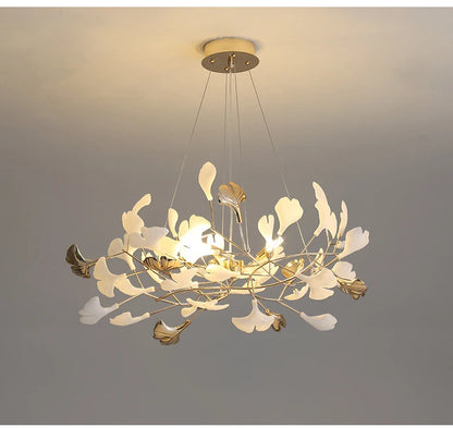 Modern Ceramics Chandeliers Home Ginkgo Biloba Decoration Villa Living Room Lighting Pendant Lamps Indoor Hanging Lights Fixture