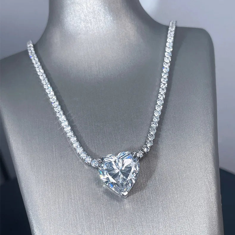 Tennis Chain 6CT Heart Moissanite Necklace for Women S925 Silver 18K Gold Plated Pendant Women's Moissanite Diamond Necklace